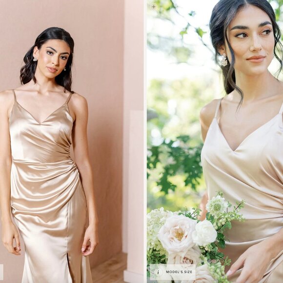 Revelry Rory Satin Dress in Soft Champagne - Picture 2 of 5